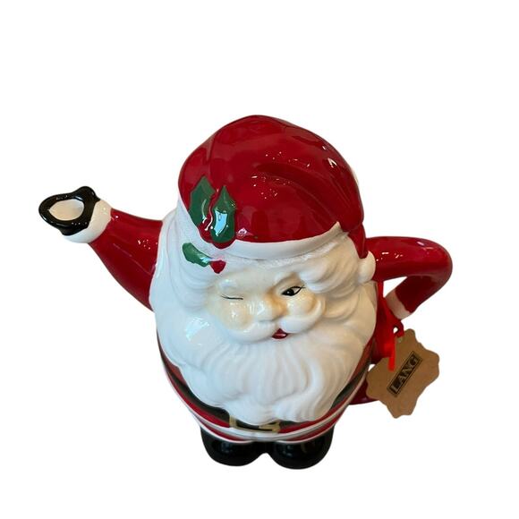 Lang Christmas Tea For One Winking Santa Teapot With Lid 12oz Cup New - Picture 7 of 16